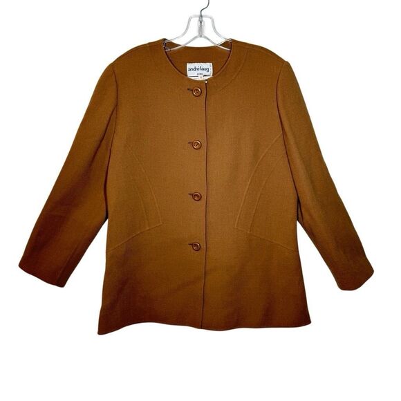 Vintage Andre Laug Brown Long Sleeve Wool Blazer Suit Size 12 Italian Couture